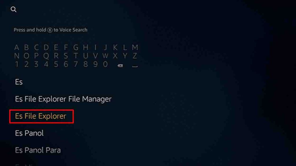 ES File Explorer in Firestick Search
